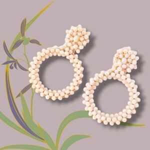 New Bohemian Style Beige Cluster Seeds Studs Earrings Loops